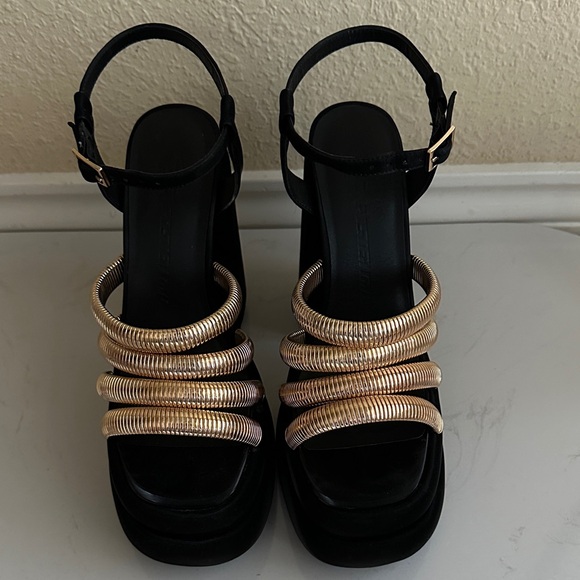 Dolls Kill Black and Gold Platform Heels - Picture 2 of 8
